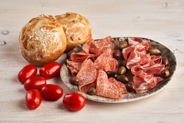 Cold cuts of ham and salami