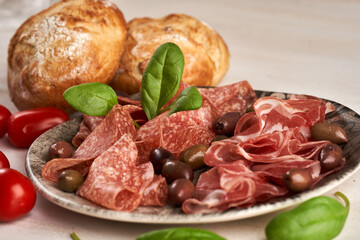 Cold cuts of ham and salami
