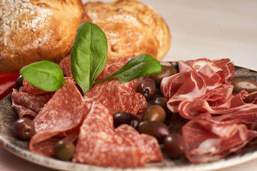 Cold cuts of ham and salami