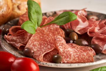 Cold cuts of ham and salami