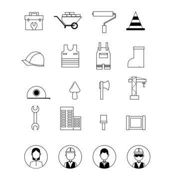 A set of icons for web design on a construction theme