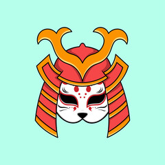 Kitsune mask with samurai helmet illustration