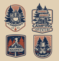 Set of vintage emblem for the camping theme. Perfect for posters, apparel, T-shirt design, and many other uses. 