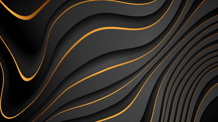 Black and golden curved waves abstract luxury background