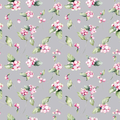 Seamless watercolor illustration of winter plants. Pattern with snowberry Isolated on dark gray background may be used as background texture, wrapping paper, textile or wallpaper design