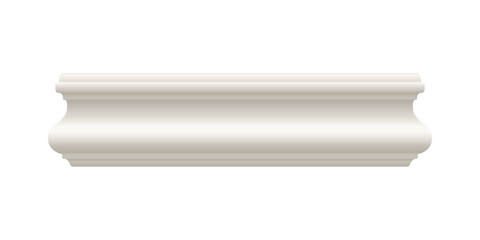White molding cornice or skirting. Ceiling crown baseboard on white background. Plaster, wooden or styrofoam interior decor. Classic home design. Vector illustration. © Kusandra