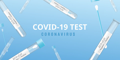 Covid-19 coronavirus test banner with test tubes, realistic vector illustration.