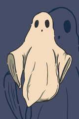 Illustration of cute ghost on halloween on dark purple background