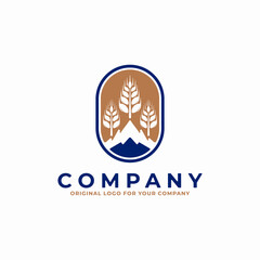 Mountain with wheat logo. Grain logo design template.