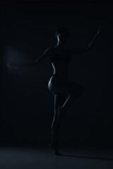 Fototapeta na wymiar silhouette of woman with long legs in black underwear