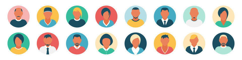 Flat modern minimal avatar icons. Business concept, global communication. Web site user profile. Social media, network elements.