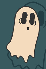 Illustration of cute ghost on halloween on dark green background