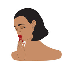 Pretty young woman applying face cream. Skincare procedure, routine day illustration. Application of cosmetic product vector.