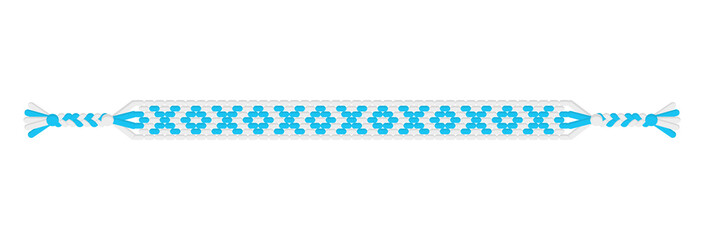 Vector boho handmade hippie friendship bracelet of blue and white threads.