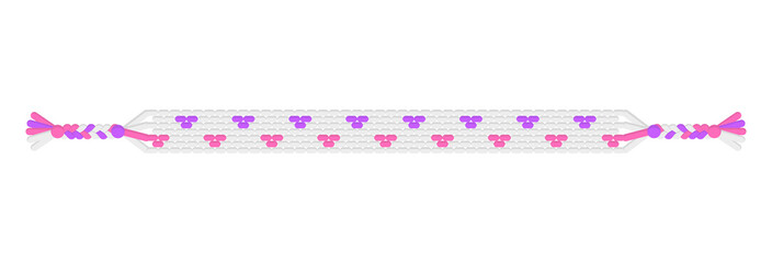 Vector boho love handmade hippie friendship bracelet of white, violet and pink threads.