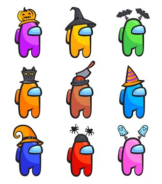 Among Us Halloweens Characters. Game Set Astronauts By Role In Festive  Halloween Hats, Amongus Character Cartoon Graphic Designs, Neat Vector  Illustration Stock Vector | Adobe Stock