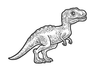 baby tyrannosaurus sketch engraving vector illustration. T-shirt apparel print design. Scratch board imitation. Black and white hand drawn image.