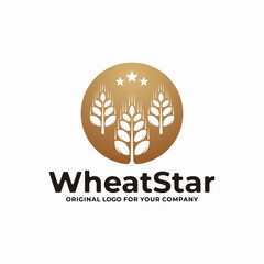 Golden wheat and grain logo design template.