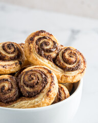 Some chocolate palm in a withe bowl