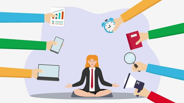 Businesswoman practicing yoga in workplace