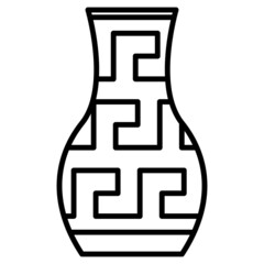 Clay, ceramic, glass vase with geometric design. Urn, amphora for classic interior design.Vector icon, outline, isolated.