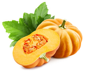 Ripe pumpkin with leaves