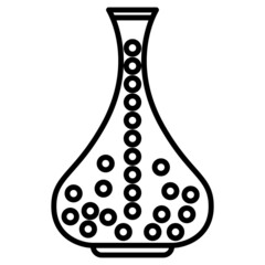 Ceramic vase with a narrow neck. Design of falling balls. Vector icon, outline, isolated.