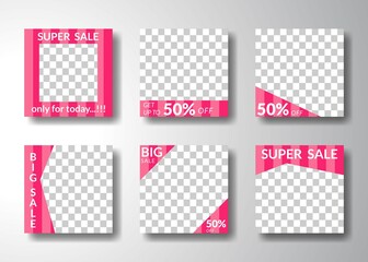 set of editable square banner templates. for social media posts, promotions, digital marketing. pink color style