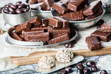 Assortment of delicious chocolate candies background. Chocolate candy isolated 