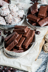 Assortment of delicious chocolate candies background. Chocolate candy isolated 