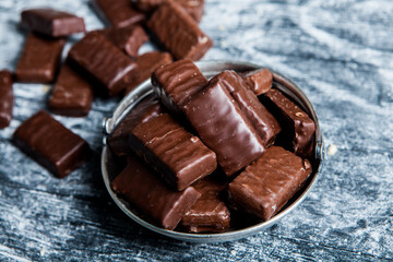 Assortment of delicious chocolate candies background. Chocolate candy isolated 