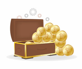 chest with bitcoins. Vector illustration in a flat style concept of a modern payment system
