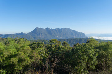 Doi Luang Chiang Dao, Chiang Mai, Thailand with forest trees and green mountain hills. Nature landscape background.