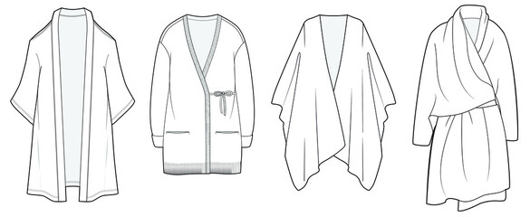 set of dressing gown fashion flat sketch vector illustration