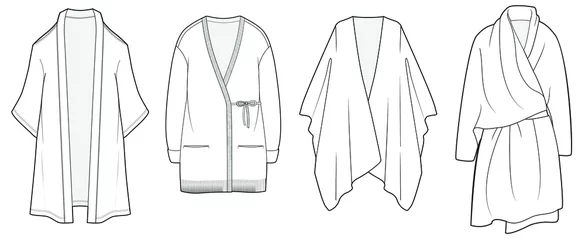 Foto op Plexiglas set of dressing gown fashion flat sketch vector illustration © SQB Creation 