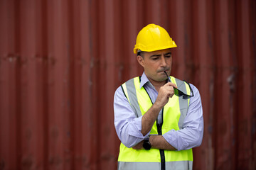 Portrait caucasian man port operator staff.