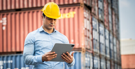 Portrait caucasian man port operator staff.