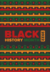 Black History Month. African American History. Celebrated annual. In February in United States and Canada. In October in Great Britain. Poster, card, banner, background. Vector illustration