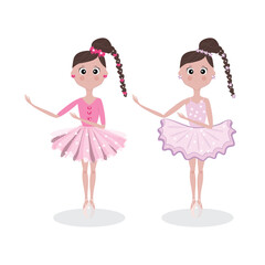 Cute little ballerinas, girls dancing. Love of ballet. Vector illustration, a collection of four characters.