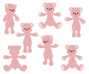 複数ポーズのクマのぬいぐるみ　セット素材