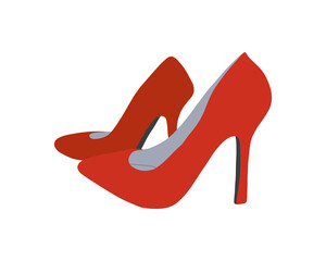 Red high-heeled pumps. Modern women's foot wear.  Fashion footwear design. Fashionable pair of shoes. Flat vector illustration isolated on white background.