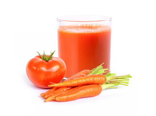 glass of juice with carrot and tomato
