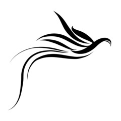 flying bird with long tail, black symbol on white background