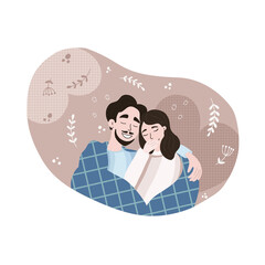 Couple Spending Time. Cozy romantic illustration of young couple in love. Flat Style