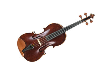 Fototapeta premium Viola, a stringed musical instrument from the viol family, used in string quartet, chamber music and symphony orchestra, isolated on a white background, copy space