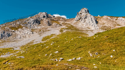 Fototapeta na wymiar Beautiful alpine summer view at the famous Grubigstein summit near Lermoos, Tyrol, Austria