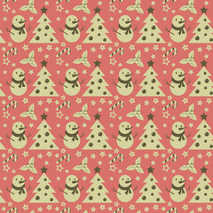 Seamless pattern with festive Christmas ornament pink background