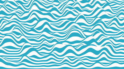 Trendy 3D blue and white stripes distorted backdrop. Procedural ripple background with optical illusion effect