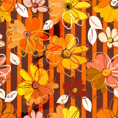 Rolgordijnen abstract background composition with flowers, leaves, stripes, paint strokes and splashes © Kirsten Hinte