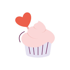 Sweet cupcake template with heart for scrapbooking, romantic design, posters, greeting cards, announcements, advertisement, labels